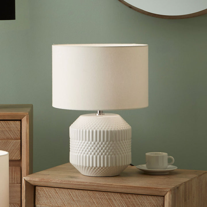 Meribel White Geo Textured Ceramic Table Lamp