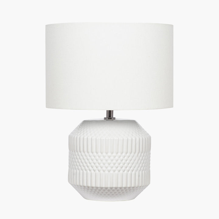 Meribel White Geo Textured Ceramic Table Lamp