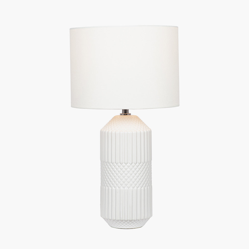 Meribel White Geo Textured Tall Ceramic Table Lamp