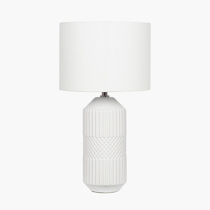 Meribel White Geo Textured Tall Ceramic Table Lamp