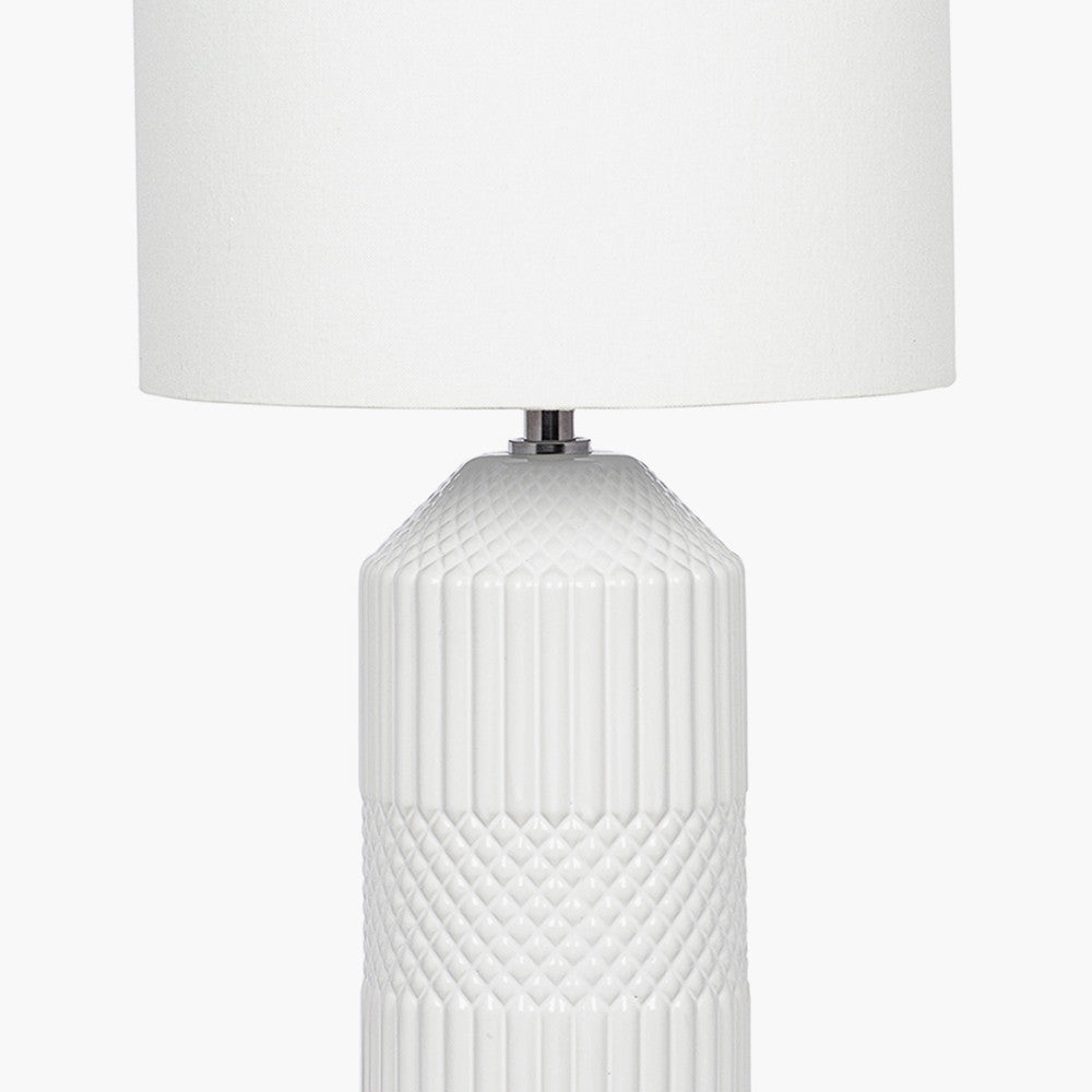 Meribel White Geo Textured Tall Ceramic Table Lamp