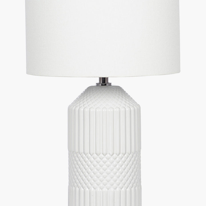 Meribel White Geo Textured Tall Ceramic Table Lamp