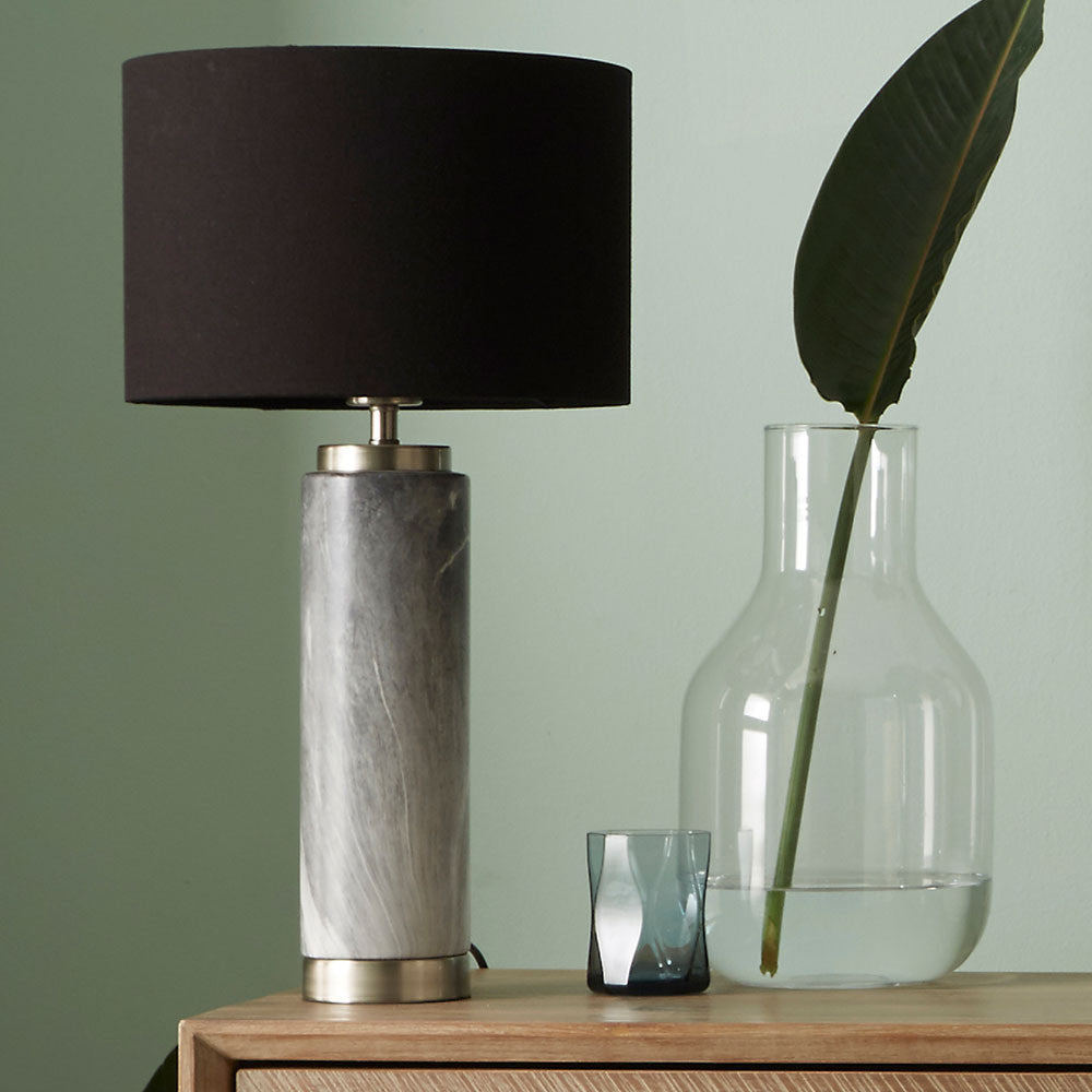 Carrara Grey Marble Effect Ceramic Tall Table Lamp