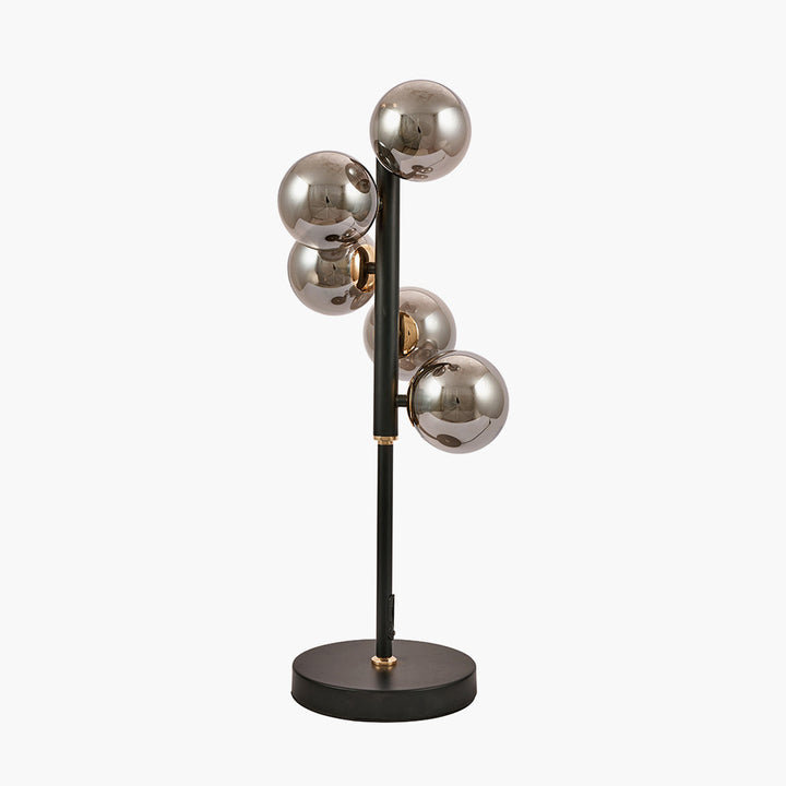 Blair Smoke Glass Ball and Black Metal Table Lamp