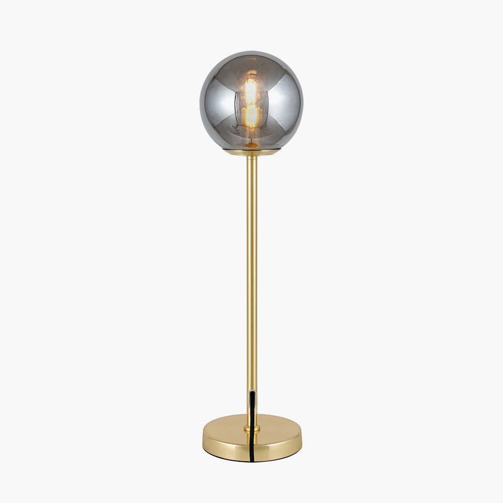 Arabella Smoked Glass Orb and Gold Metal Table Lamp