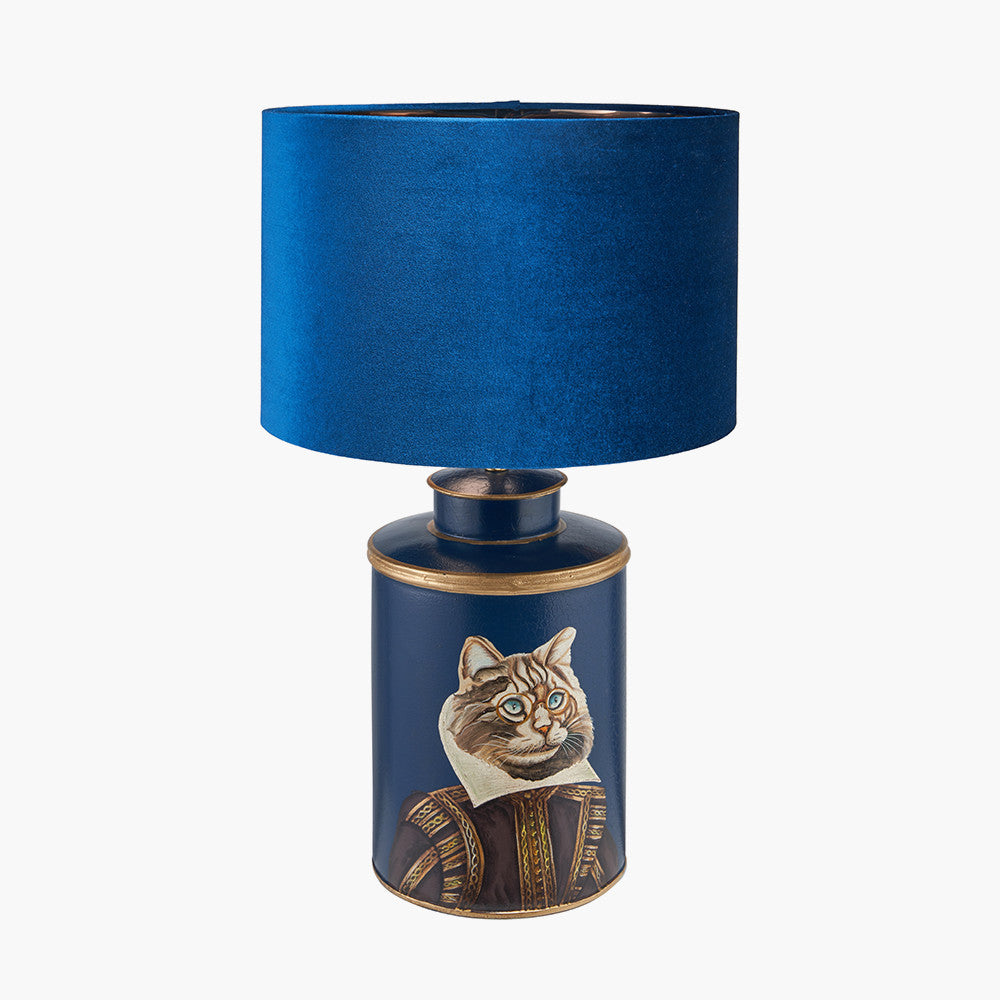 Cat Blue Hand Painted Metal Table Lamp Base