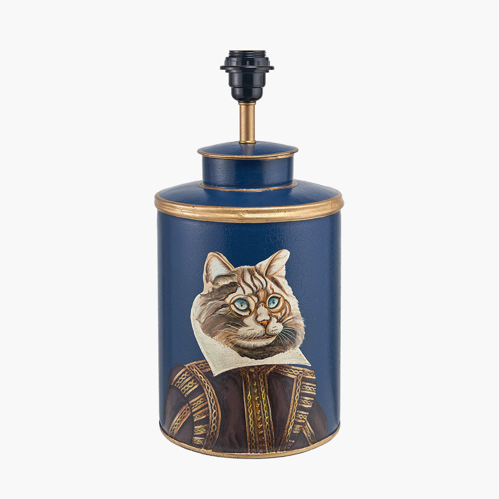 Cat Blue Hand Painted Metal Table Lamp Base