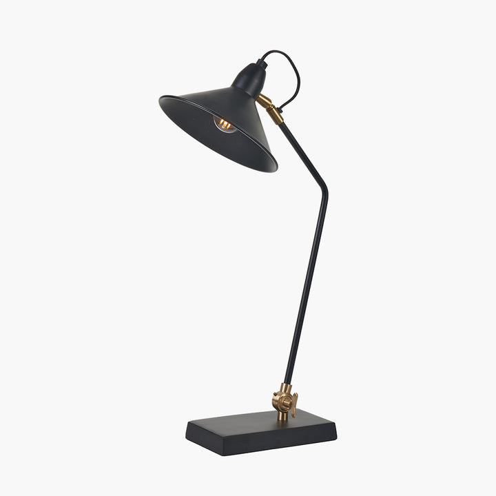 Canton Matt Black and Brass Metal Cone Table Lamp