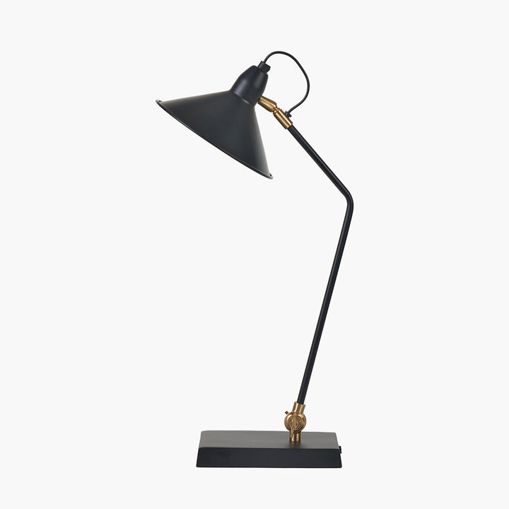 Canton Matt Black and Brass Metal Cone Table Lamp