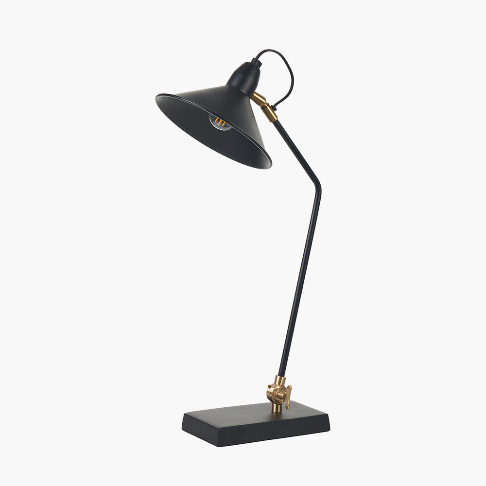 Canton Matt Black and Brass Metal Cone Table Lamp