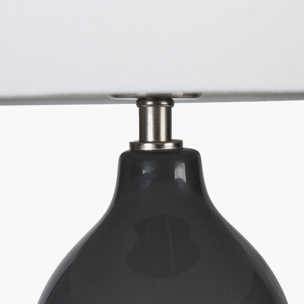 Gatsby Grey Ceramic Table Lamp With Brushed Silver Metal Detail