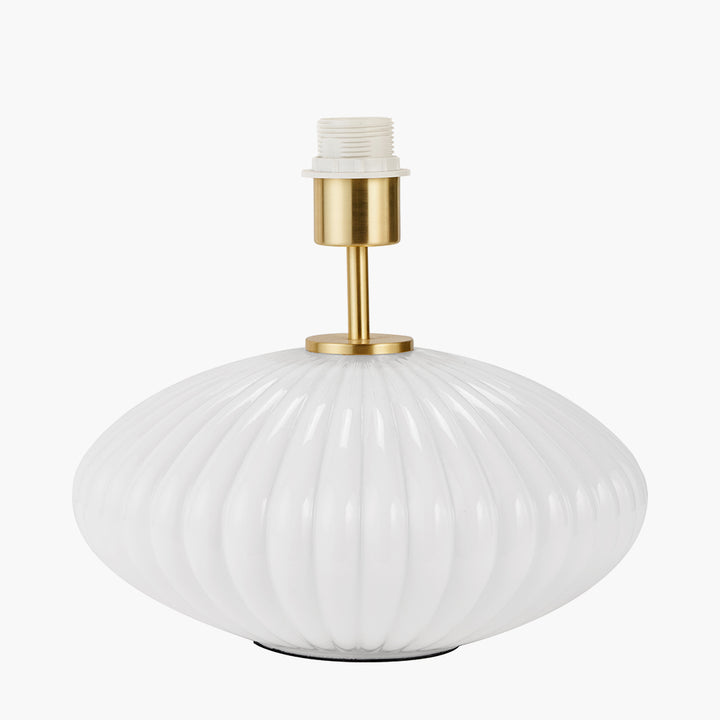 Emilia White Ribbed Glass and Gold Metal Oval Table Lamp Base