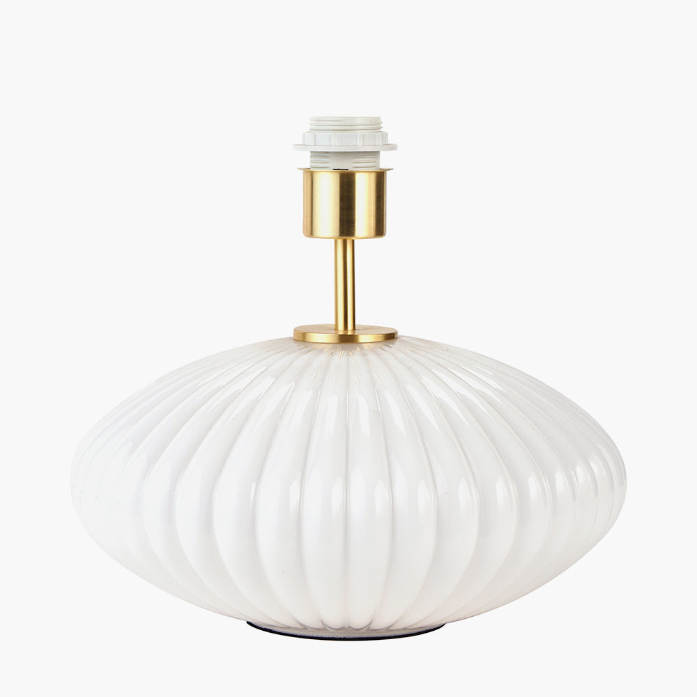 Emilia White Ribbed Glass and Gold Metal Oval Table Lamp Base