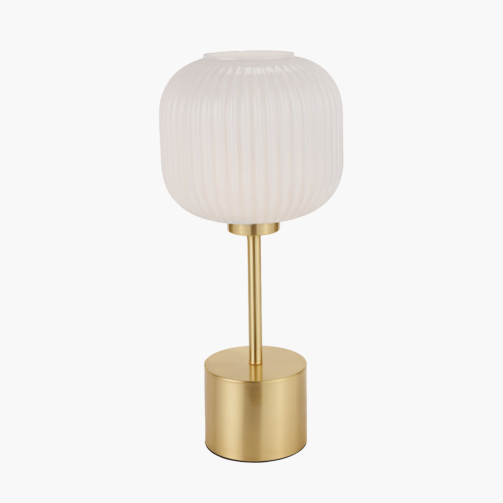 Bella White Ribbed Glass and Gold Metal Squoval Table Lamp