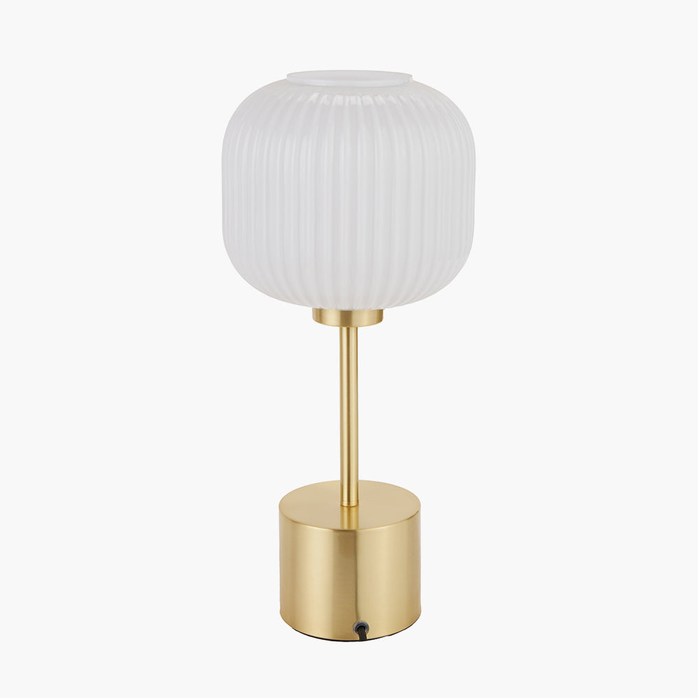 Bella White Ribbed Glass and Gold Metal Squoval Table Lamp