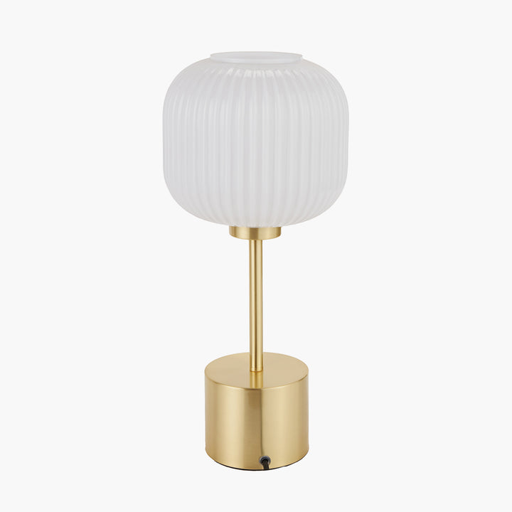 Bella White Ribbed Glass and Gold Metal Squoval Table Lamp