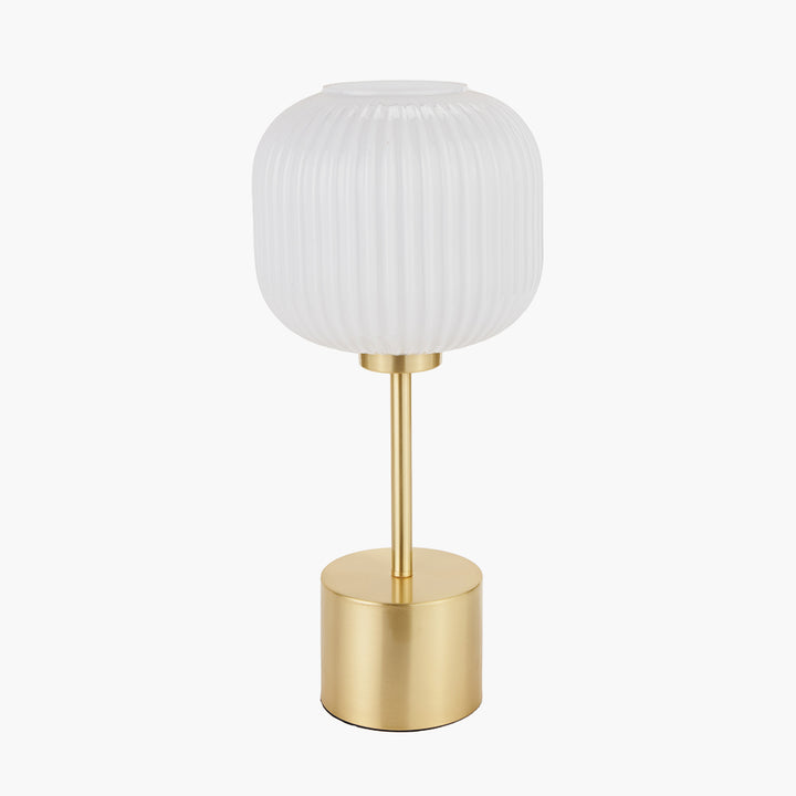 Bella White Ribbed Glass and Gold Metal Squoval Table Lamp