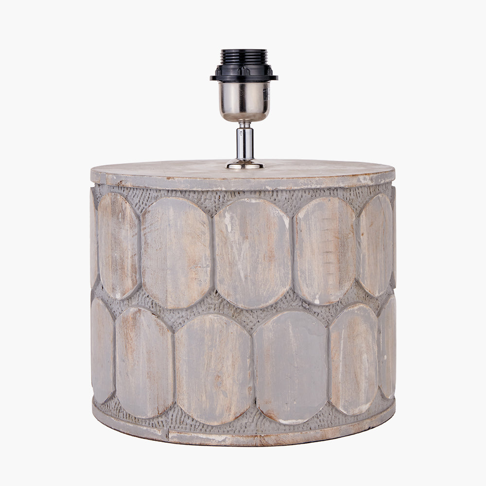 Cezara Embossed Grey Wood Wide Table Lamp Base