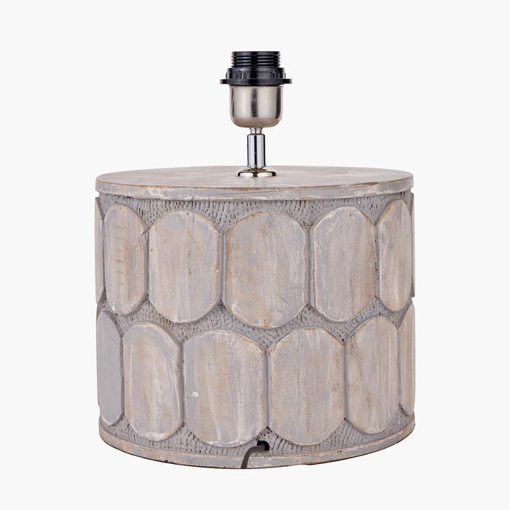 Cezara Embossed Grey Wood Wide Table Lamp Base