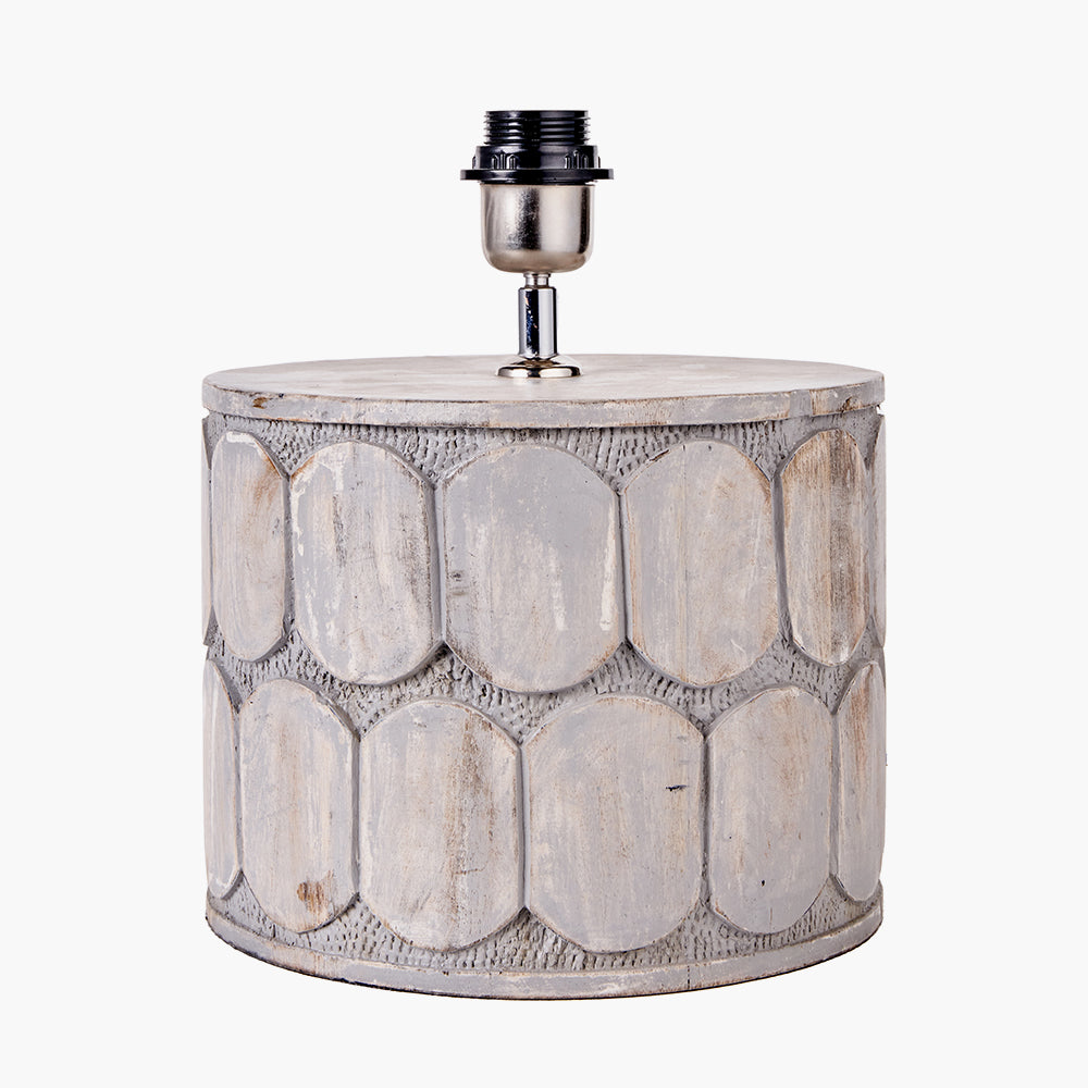 Cezara Embossed Grey Wood Wide Table Lamp Base