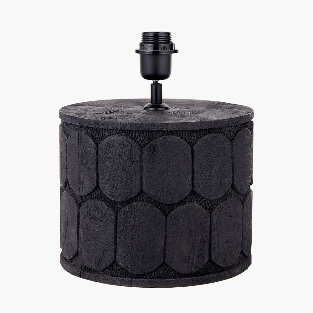 Cezara Embossed Black Wood Wide Table Lamp Base