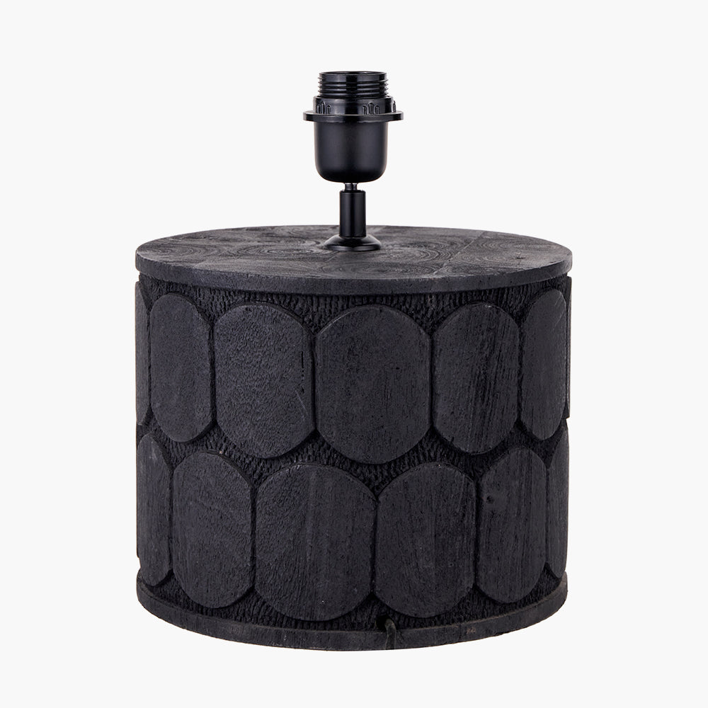 Cezara Embossed Black Wood Wide Table Lamp Base