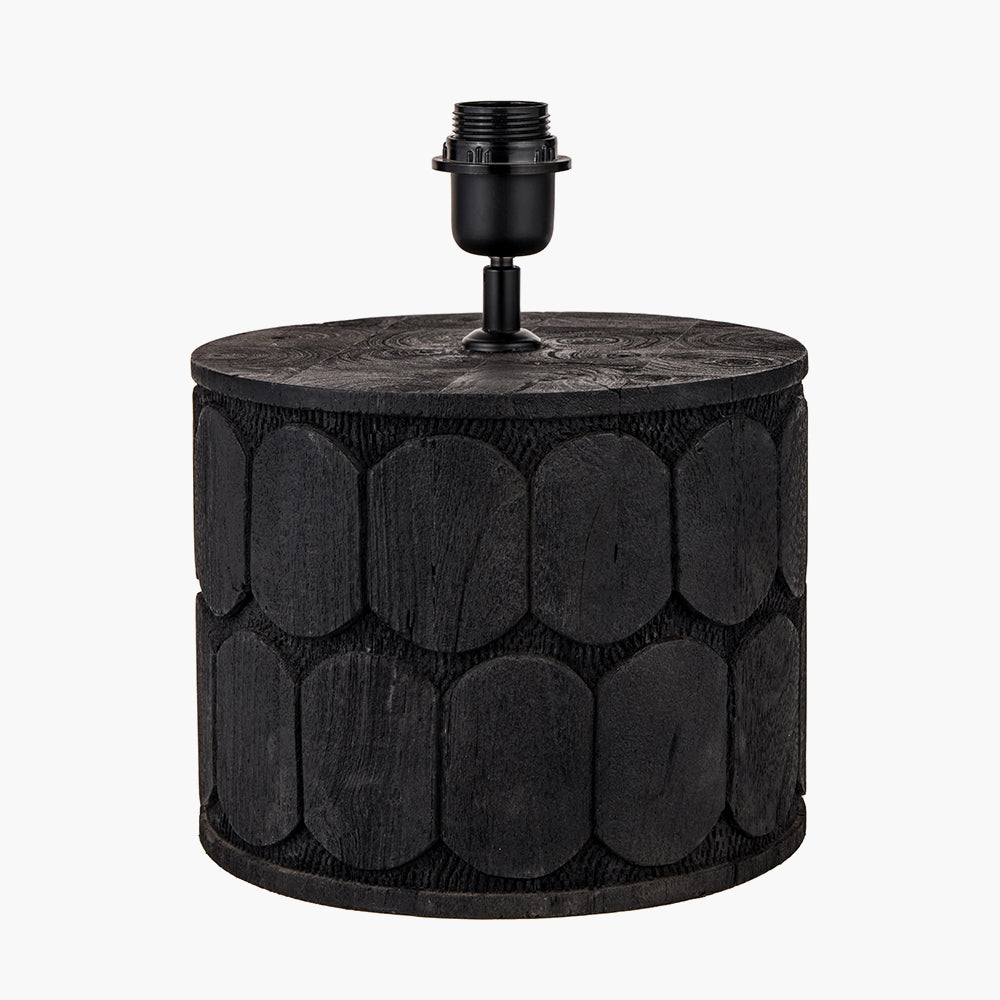 Cezara Embossed Black Wood Wide Table Lamp Base