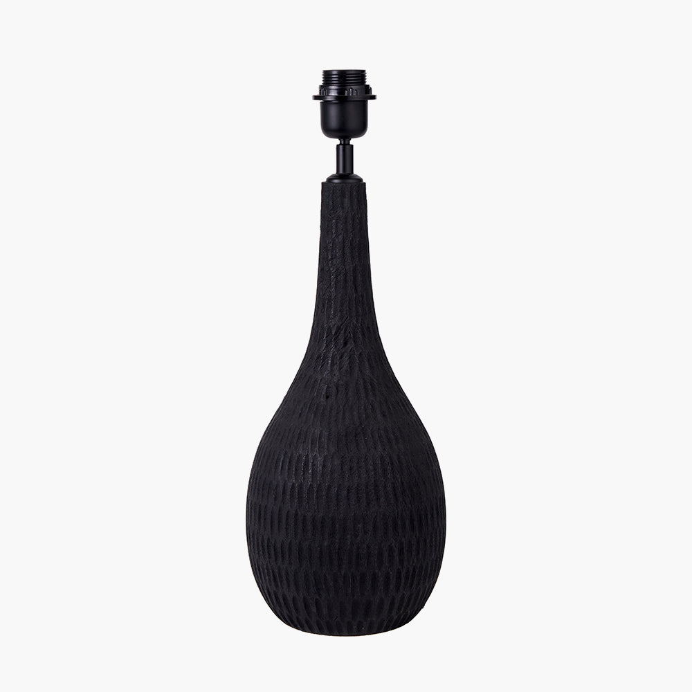 Ioan Black Engraved Wood Bottle Table Lamp Base