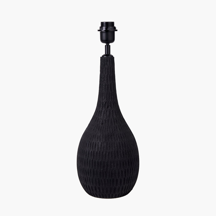 Ioan Black Engraved Wood Bottle Table Lamp Base