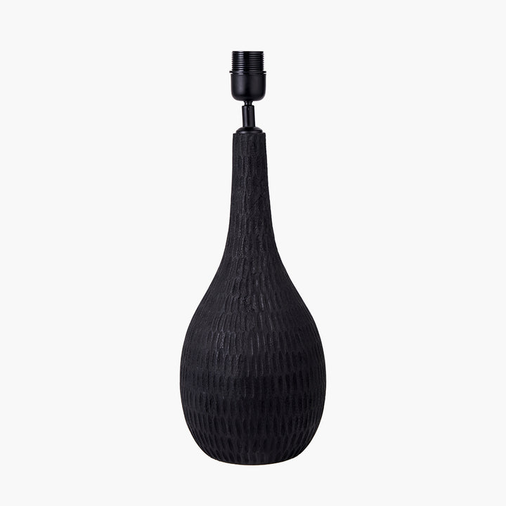 Ioan Black Engraved Wood Bottle Table Lamp Base