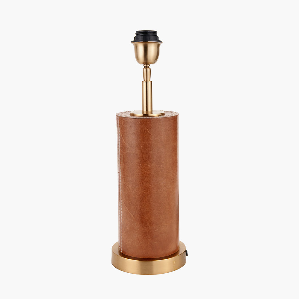 Laurence Tan Leather and Brass Cylindrical Table Lamp Base