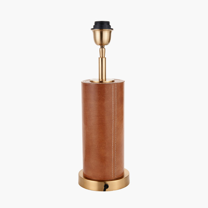 Laurence Tan Leather and Brass Cylindrical Table Lamp Base