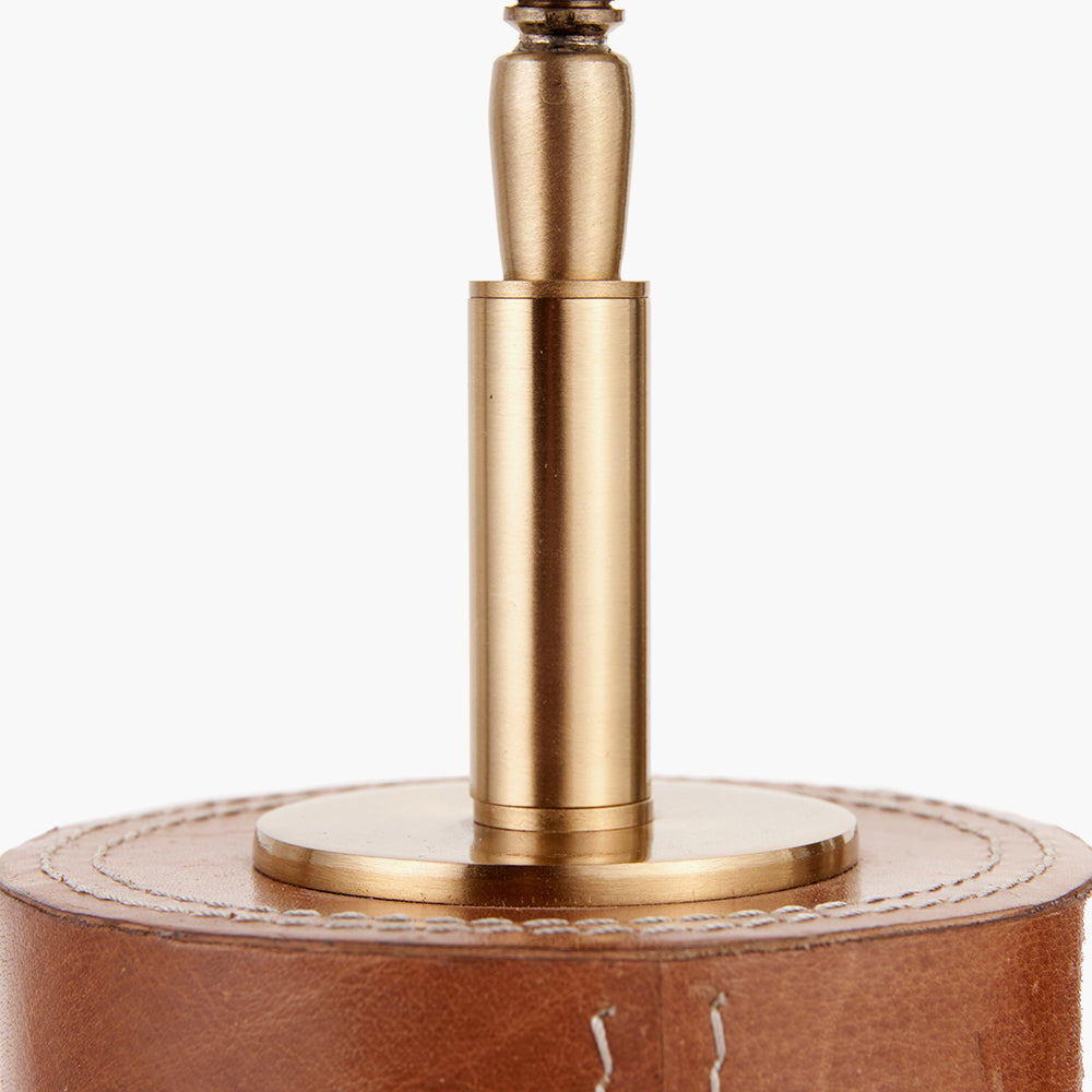 Laurence Tan Leather and Brass Cylindrical Table Lamp Base