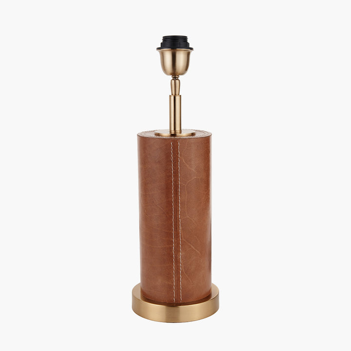 Laurence Tan Leather and Brass Cylindrical Table Lamp Base