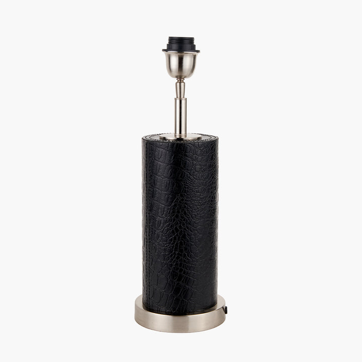 Laurence Black Croc Leather and Silver Cylindrical Table Lamp Base