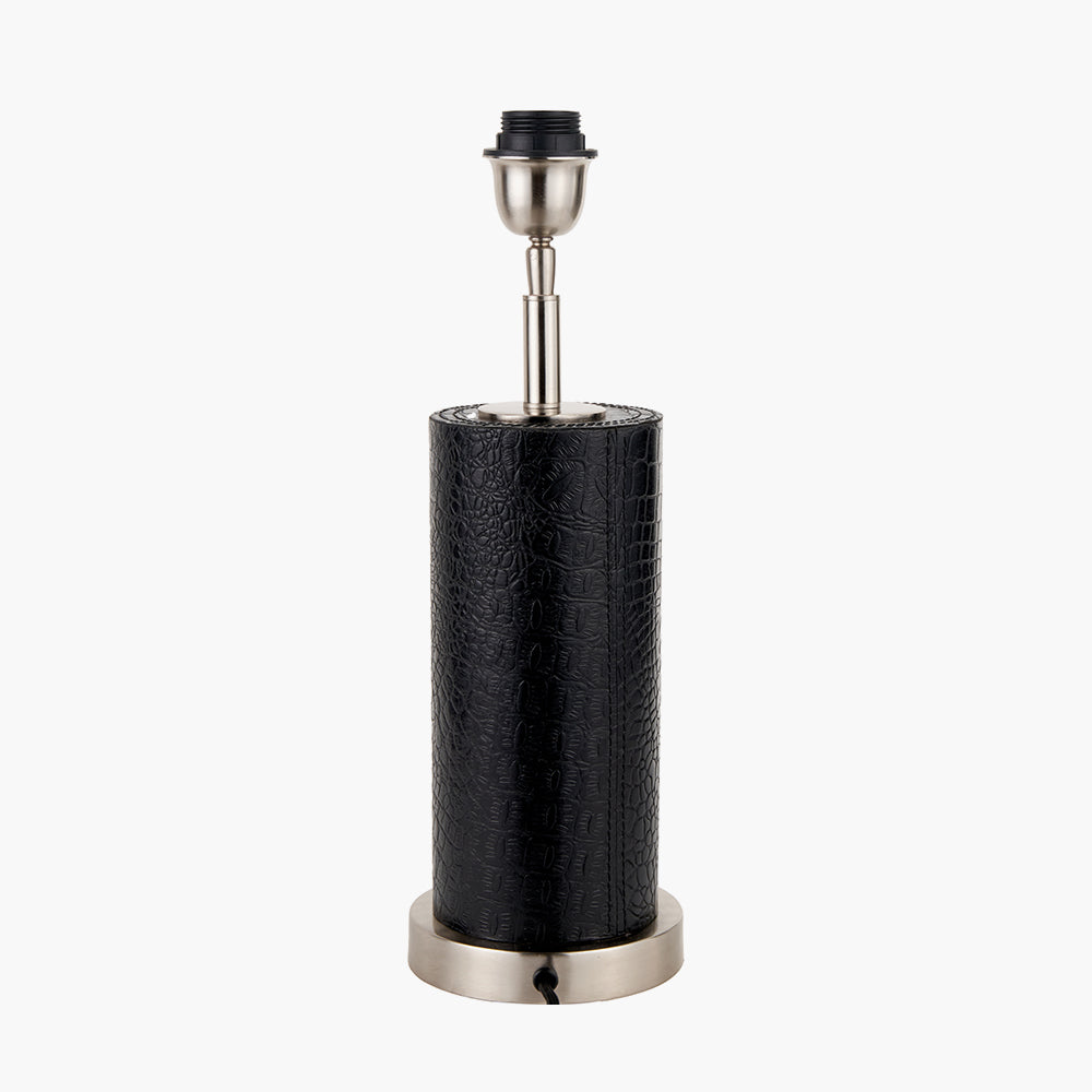 Laurence Black Croc Leather and Silver Cylindrical Table Lamp Base