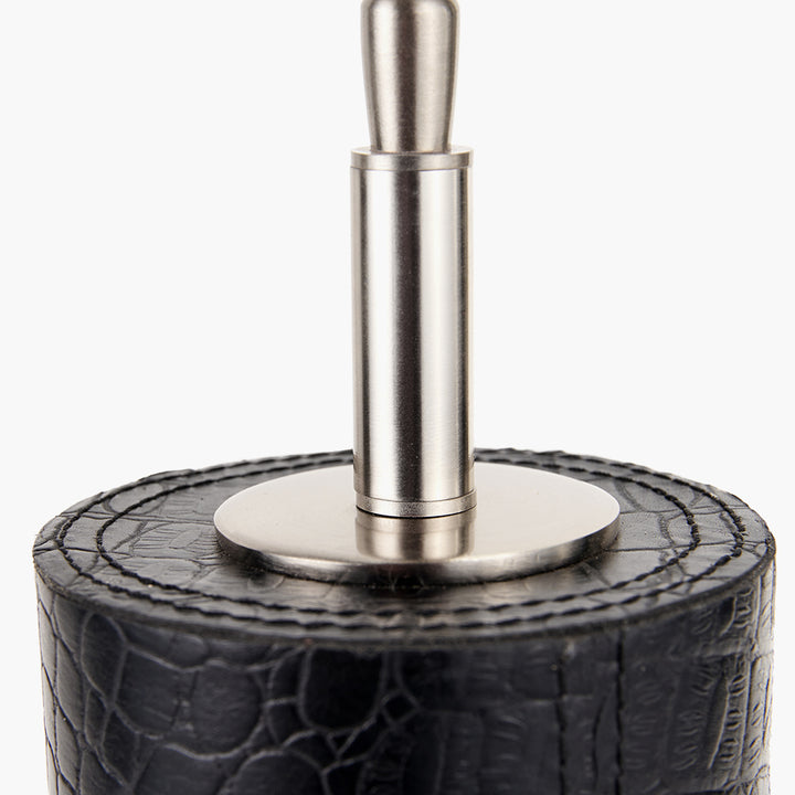 Laurence Black Croc Leather and Silver Cylindrical Table Lamp Base