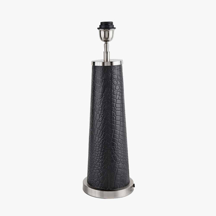 Laurence Black Croc Leather and Silver Table Lamp Base