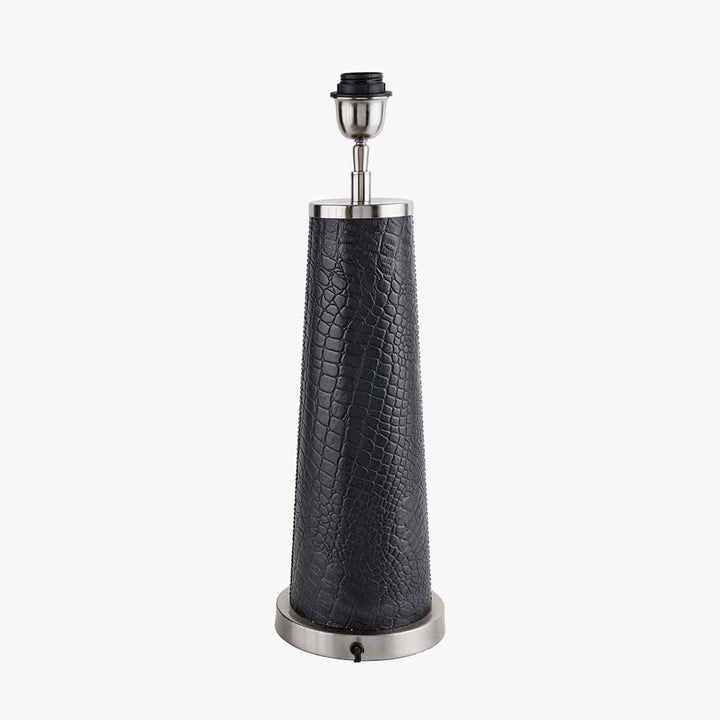 Laurence Black Croc Leather and Silver Table Lamp Base