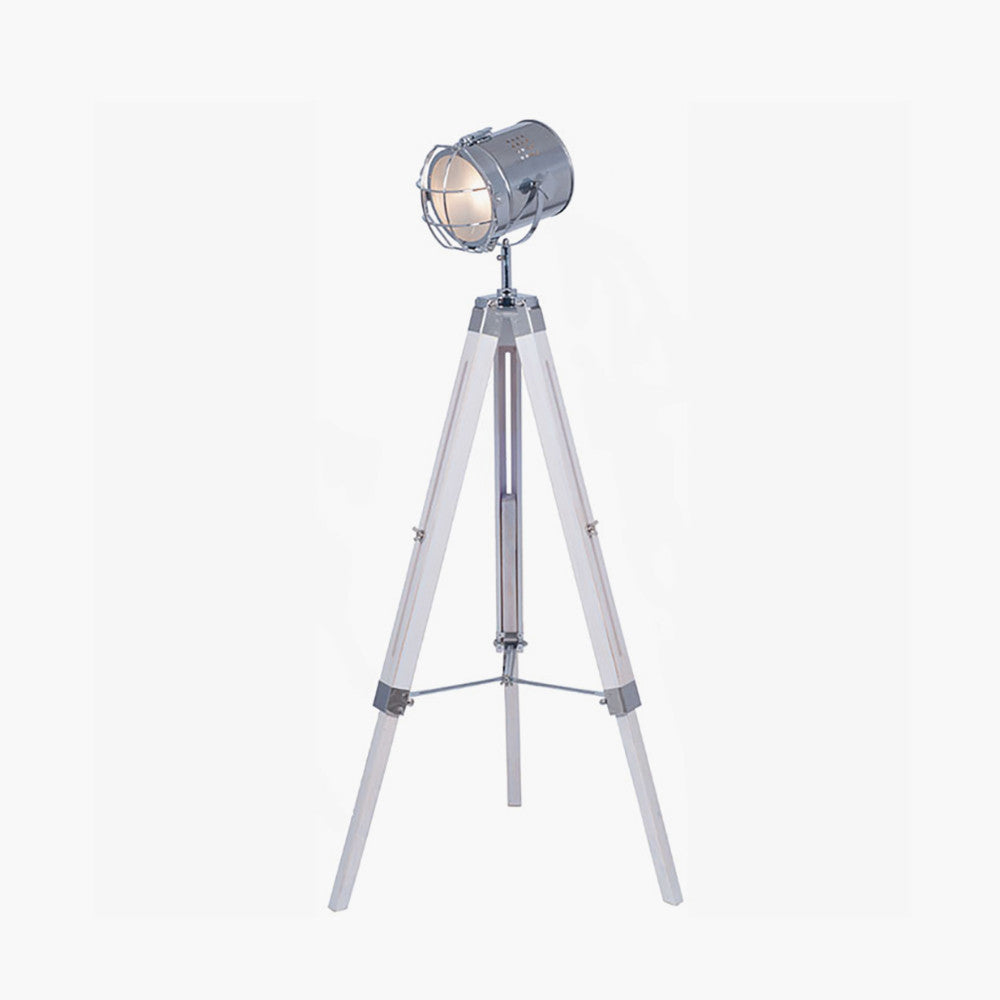 Capstan White Wash and Silver Metal Tripod Floor Lamp