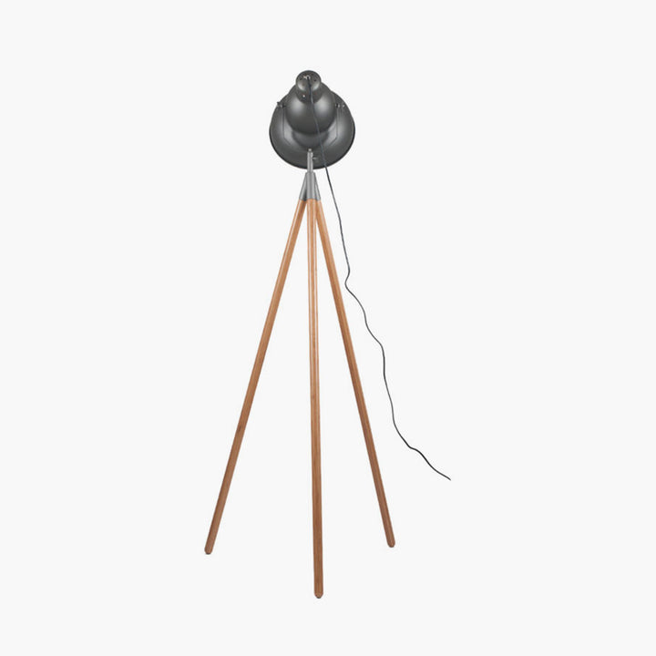 Larkin Grey Metal and Natural Wood Tripod Floor Film Light