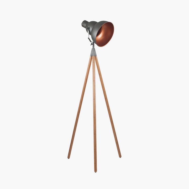 Larkin Grey Metal and Natural Wood Tripod Floor Film Light