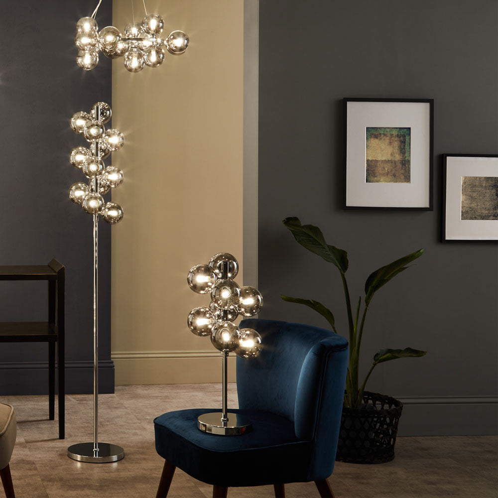 Vecchio Smoke Glass Orb and Chrome Floor Lamp