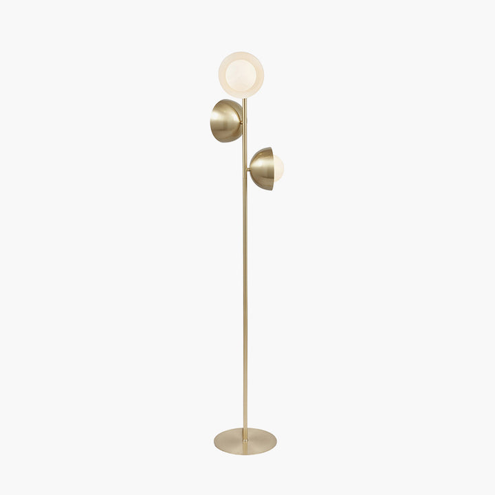 Estelle Brushed Brass Metal and White Orb Dome Floor Lamp