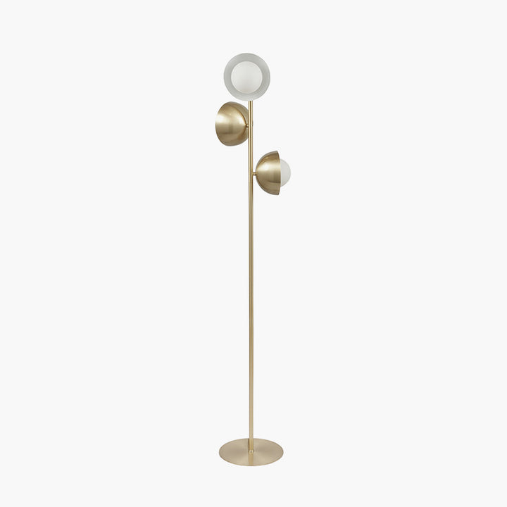 Estelle Brushed Brass Metal and White Orb Dome Floor Lamp