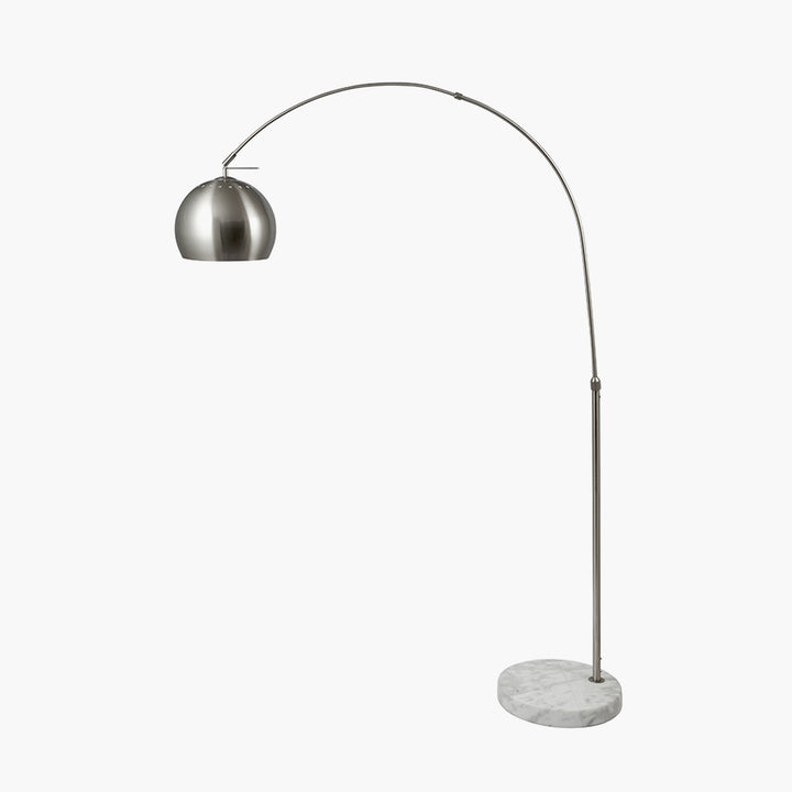 Feliciani Brushed Silver Metal and White Marble Floor Lamp