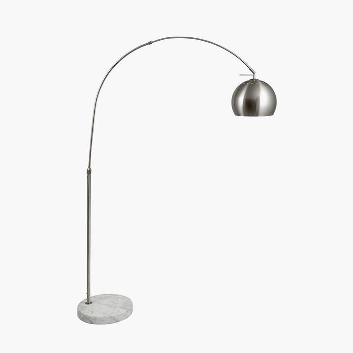 Feliciani Brushed Silver Metal and White Marble Floor Lamp