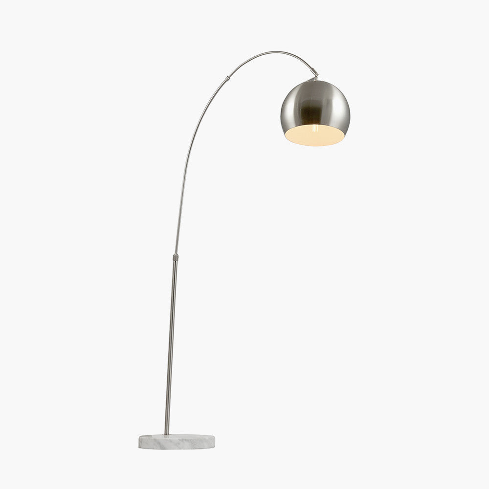 Feliciani Brushed Silver Metal and White Marble Floor Lamp