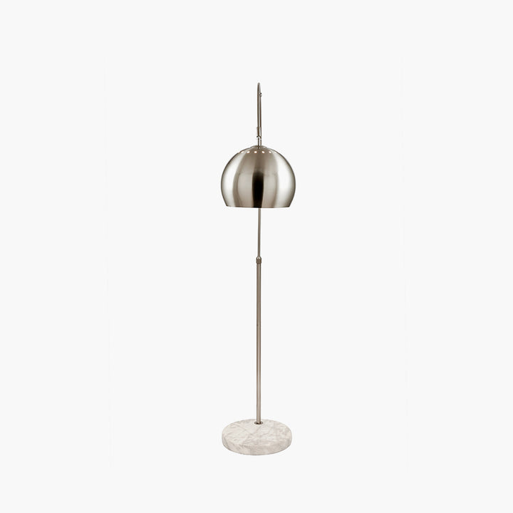 Feliciani Brushed Silver Metal and White Marble Floor Lamp