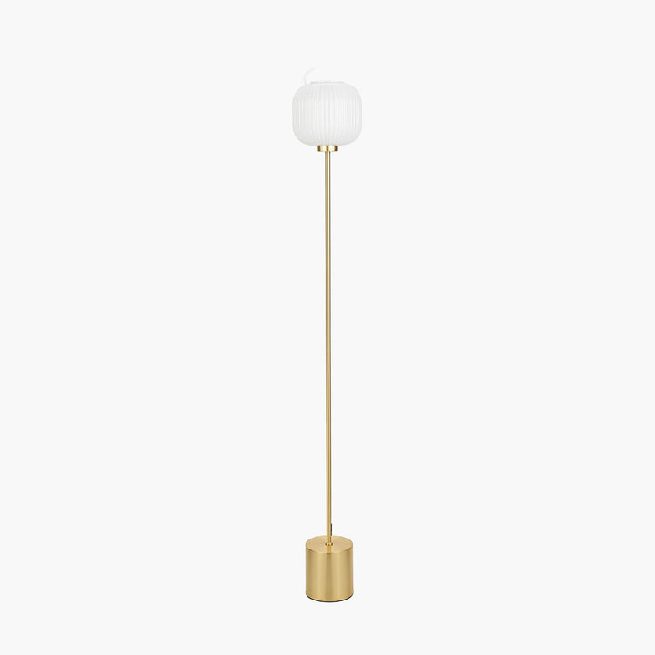 Bella White Ribbed Glass and Gold Metal Squoval Floor Lamp